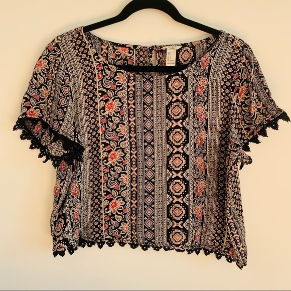 Forever 21 Boho Print Crop Top Sz L - Picture 1 of 7